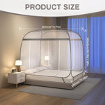 HASTHIP® Double Bed Mosquito Tent Net with Frame,Roofed Fine Mesh Canopy Mosquito Net,No Bottom Design Elastic Strap Fixation Zip-up Dual Door Pop-Up Bed for Bedroom 180x200x145cm