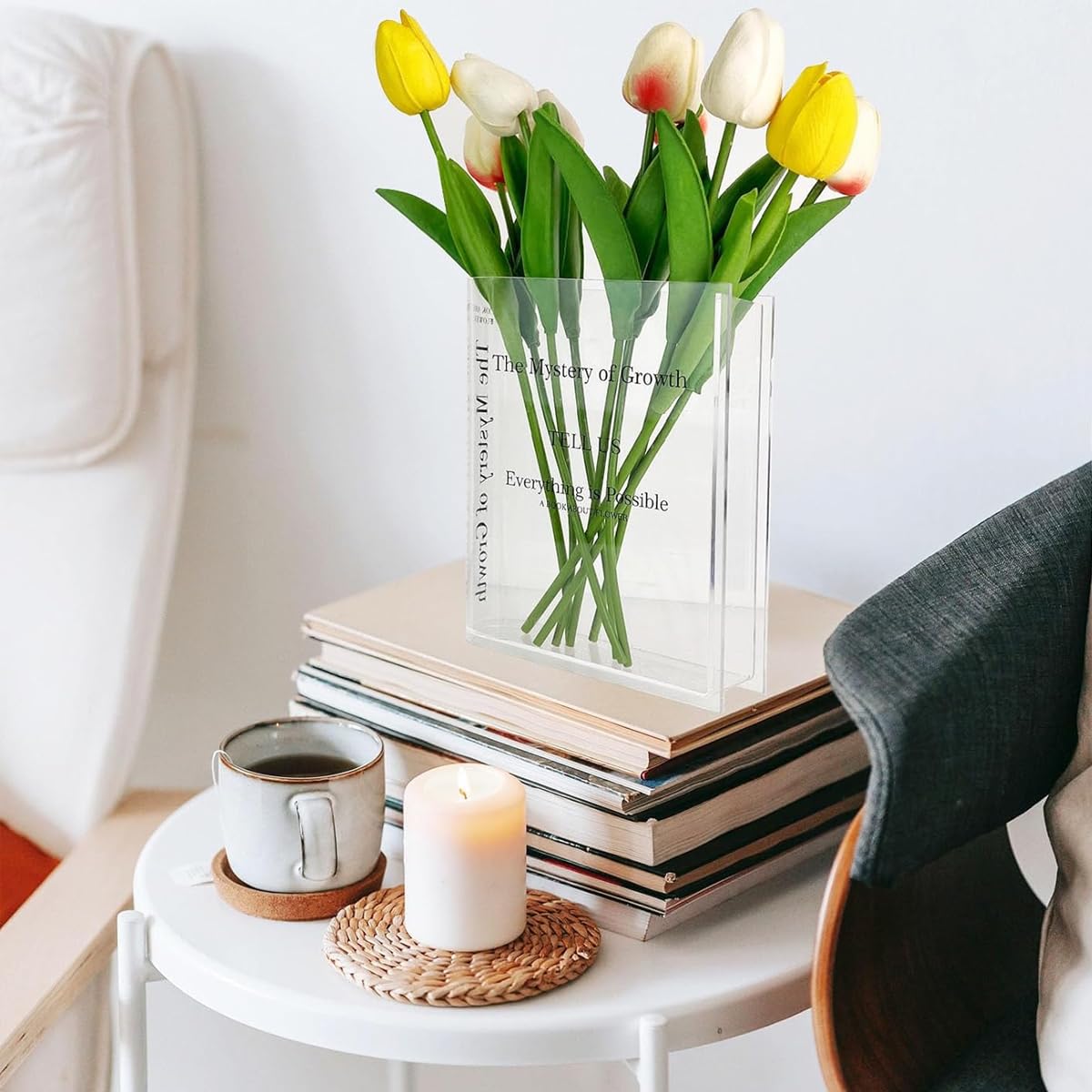 HASTHIP Book Shaped Flower Vase for Home Decor with Transparent Acrylic Design 20x15x4cm