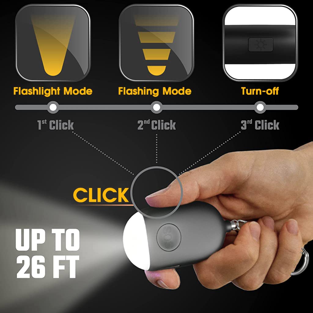 HASTIP Self Defence Gadgets Rechargeable Alarm Keychain, 130 dB Loud Emergency Personal Siren Ring with LED Light, SOS Safety Alert Device Key Chain