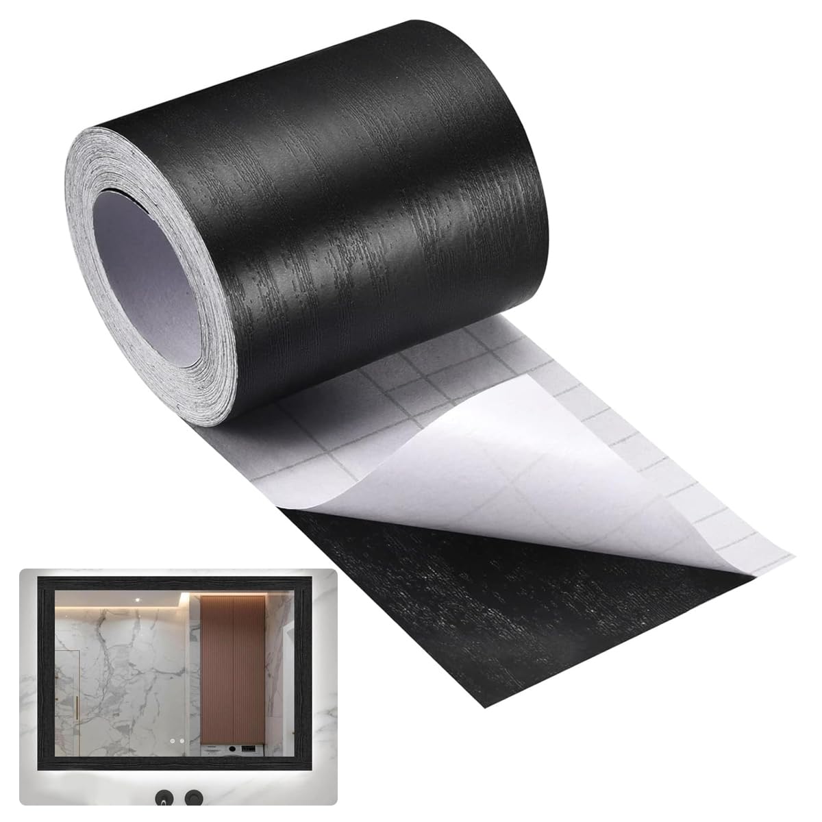 HASTHIP Wood Grain PVC Solid Stickers for Walls and Floors with Self Adhesive Backing | 32.8Ft x 3.9 Inches Waterproof Black Wooden Border