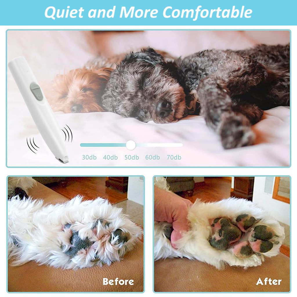 Qpets® Cat Dog Trimmer for Paw - Small Area Hair Trimmer & Nail Grinder with LED Light, Low Noise, USB Rechargeable, Pen Shape Design, 2 Interchangeable Bits