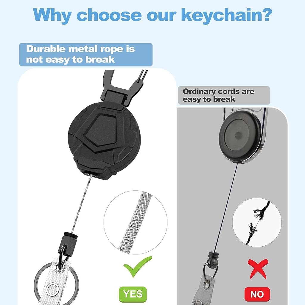 HASTHIP® Portable Retractable Keychain with ID Badge Holder Clip Heavy Duty Carabiner 31 Inch Metal Reel Easy Access Outdoor Anti-Lost 2PCS
