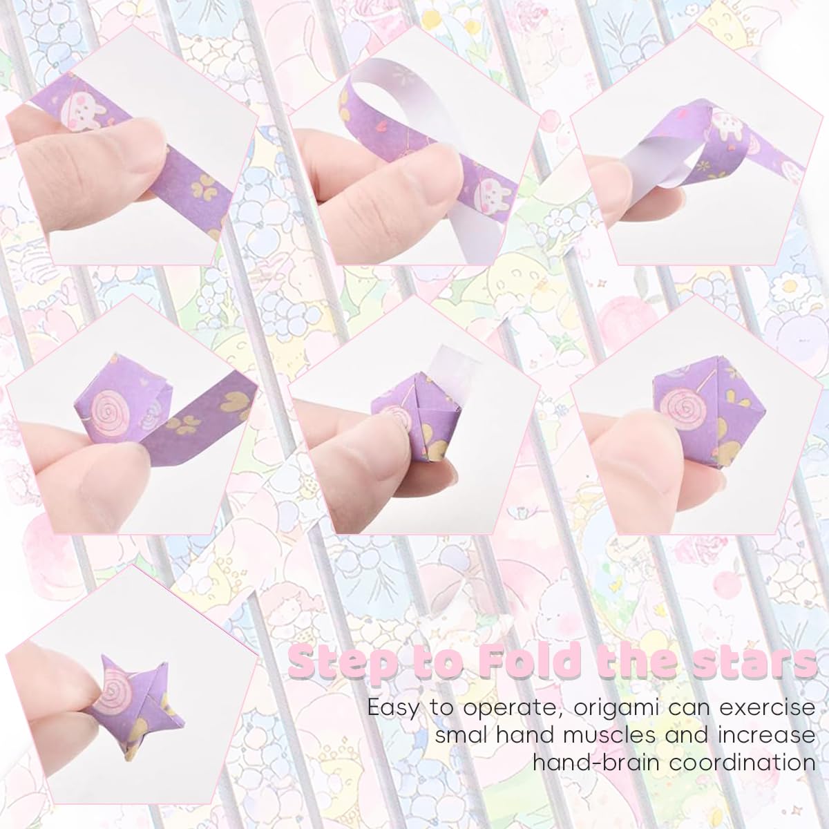 HASTHIP Star Origami Paper for DIY Crafts with 600 Strips and Double Sided Panda Designs