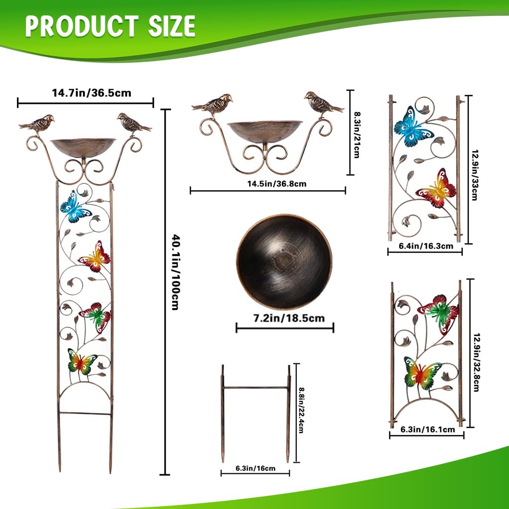 HASTHIP Garden Climber Support Stand with 7 in Bird Bath Bowl and Metal Trellis | 100CM Outdoor Decoration