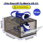 4 Packs Shoe Box Plastic Shoe Storage Separate Shoe Box with Magnet Door Stackable Shoe Organizer Universal Size Sneaker Shoe Box for Men Shoes Box for Women