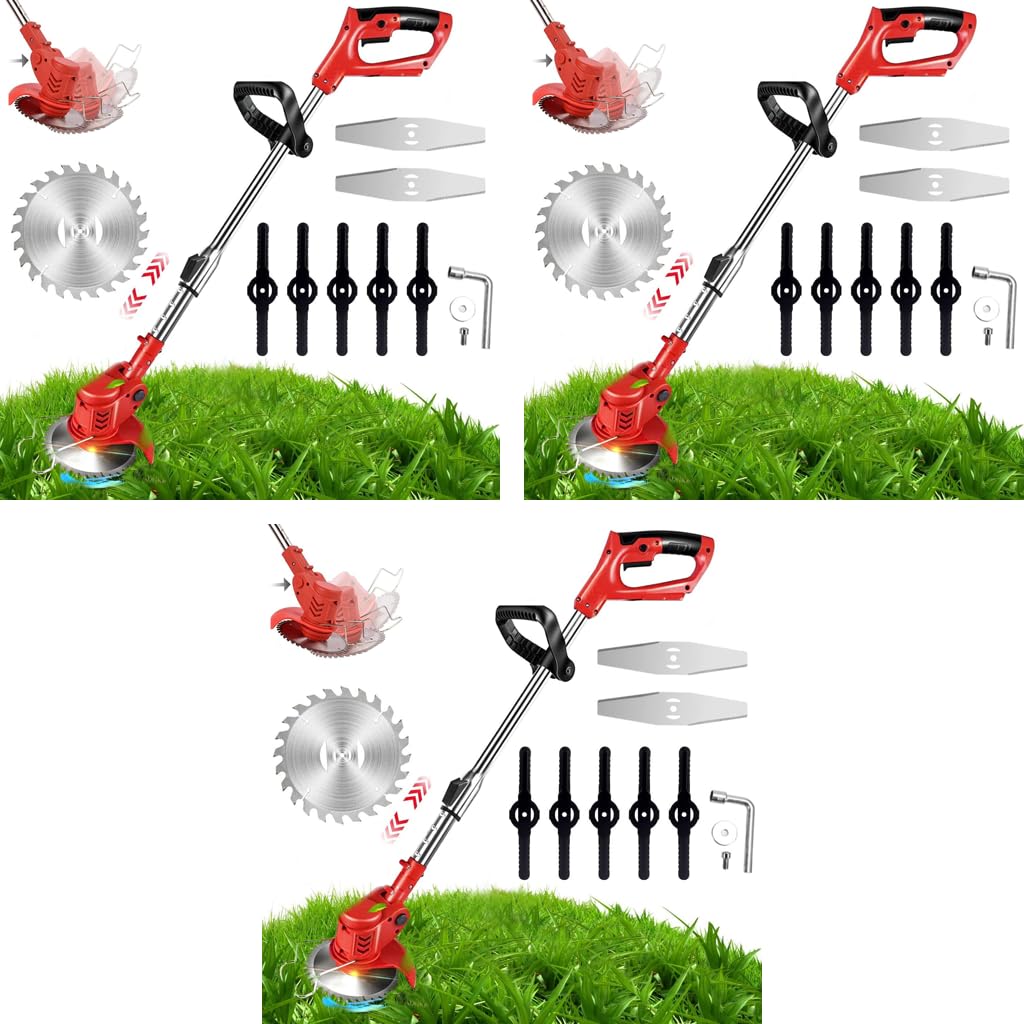 HASTHIP Garden Electric Weed Eater 24V Cordless Trimmer with Retractable Rod | 3 PCS Blades and Safety Guard