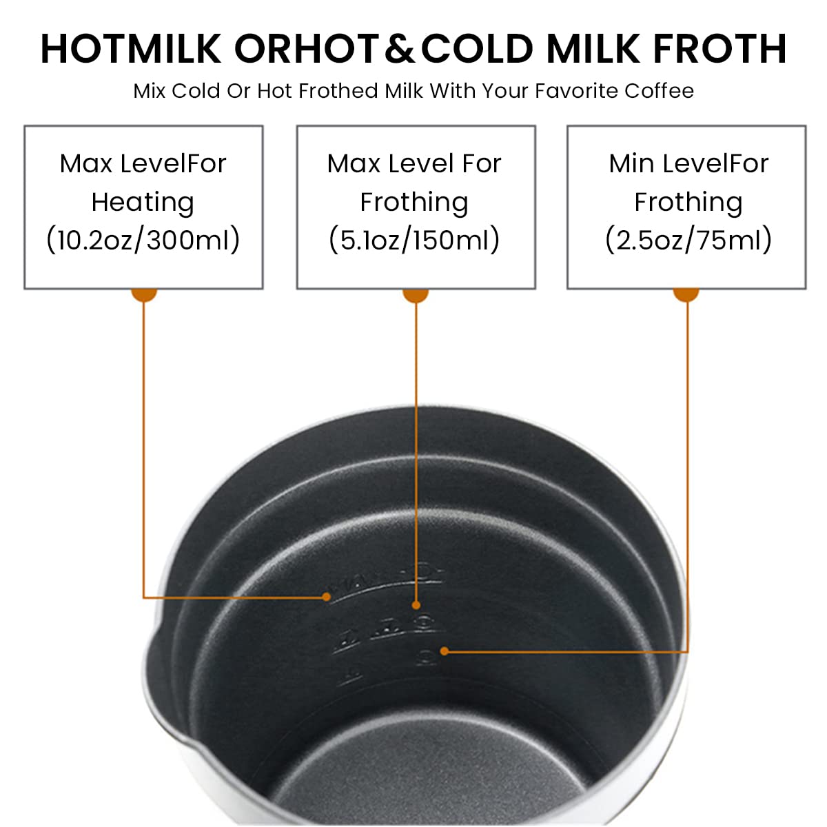 Electric Milk Frother, Electric Milk Frother for for Cold/Hot Milk Frother, Milk Steamer, Non-Stick Coating Milk Frother Milk Foamer Frother Standalone Frother