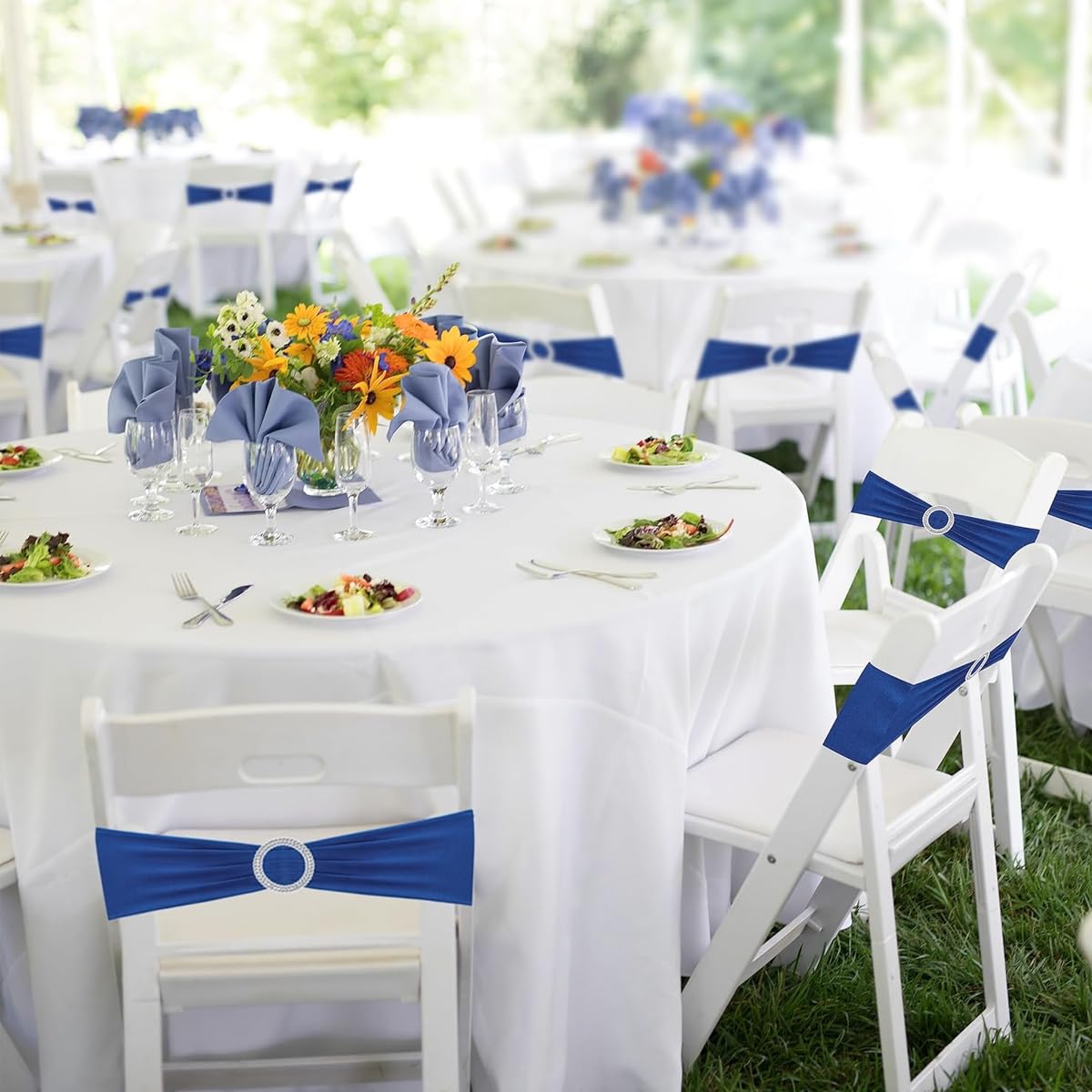 HASTHIP Chair Sashes for Wedding and Banquet with Tie Free Stretch Design | 20 Pack Blue Spandex Bands
