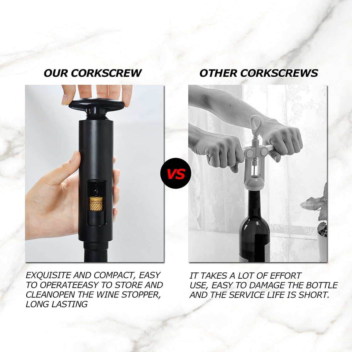 Wine Bottle Opener Corkscrew with Foil Cutter, T Shape Handle Reusable ABS Manual Wine Cork Wing Corkscrew for Home, Kitchen, Party, Restaurant, Bar - Black(No Need Charing)