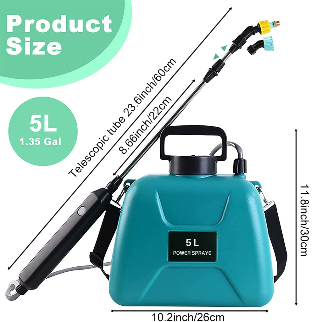HASTHIP Battery Powered Sprayer for Garden Use with 5L Tank and 60cm Telescopic Wand | USB Rechargeable Handle