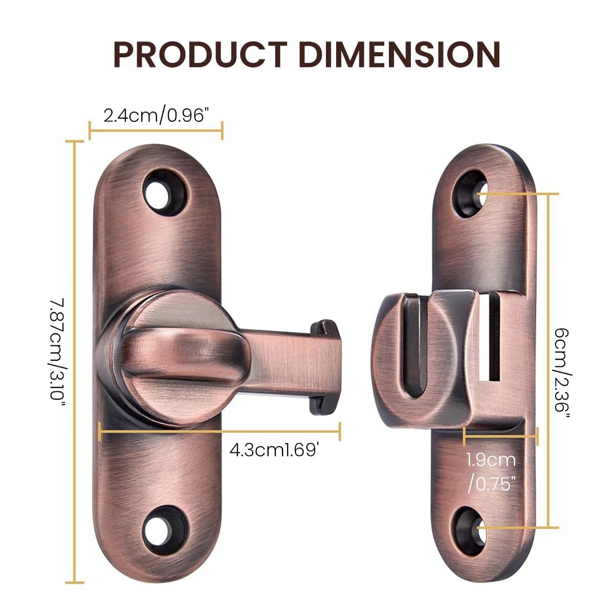 HASTHIP Door Latch Lock 90 Degree for Gate and Cabinet with Rugged Zinc Alloy | 2PCS Set