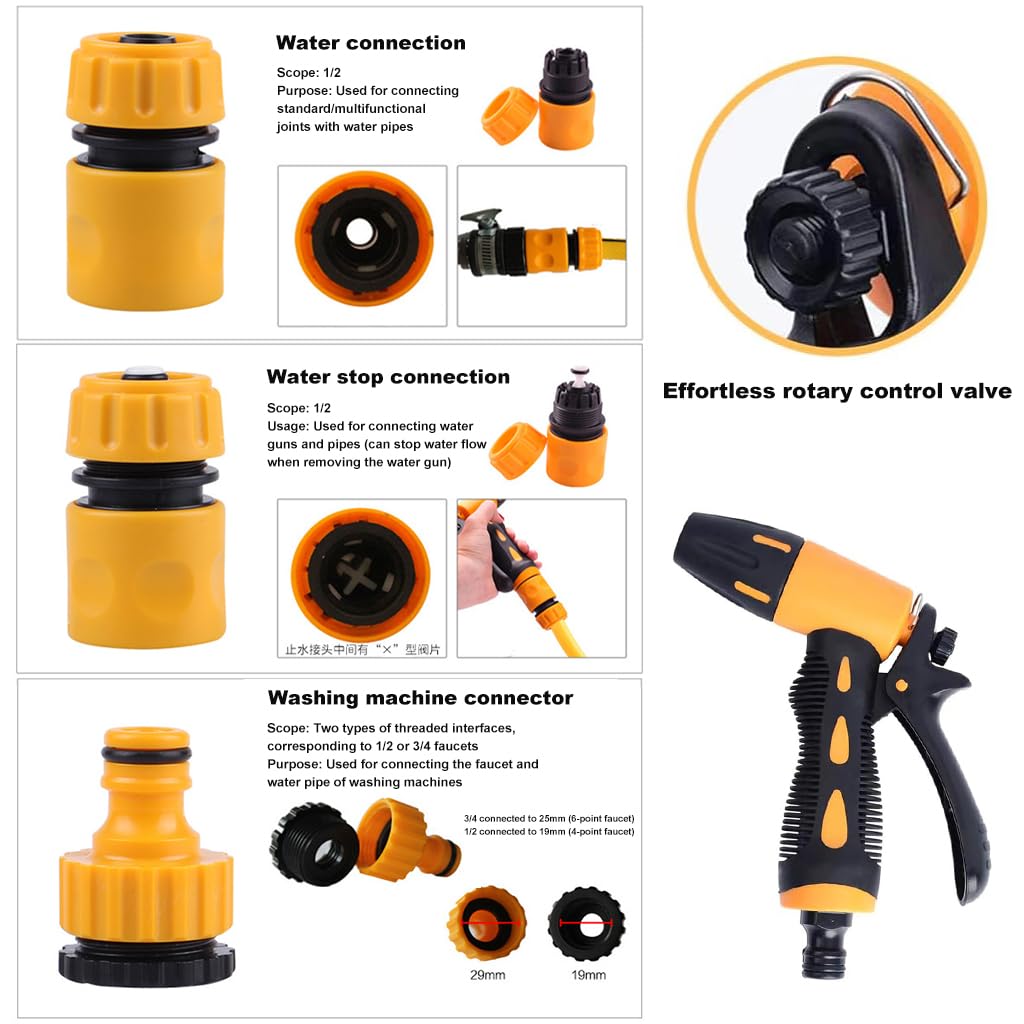 HASTHIP® Garden Hose Spray Gun Kit with 3 Connectors Pressurized Water Spray Gun with 2 Spray Patterns, Multi Purpose Water Spray Gun for Car Washing, Gardening, Watering, Irrigation
