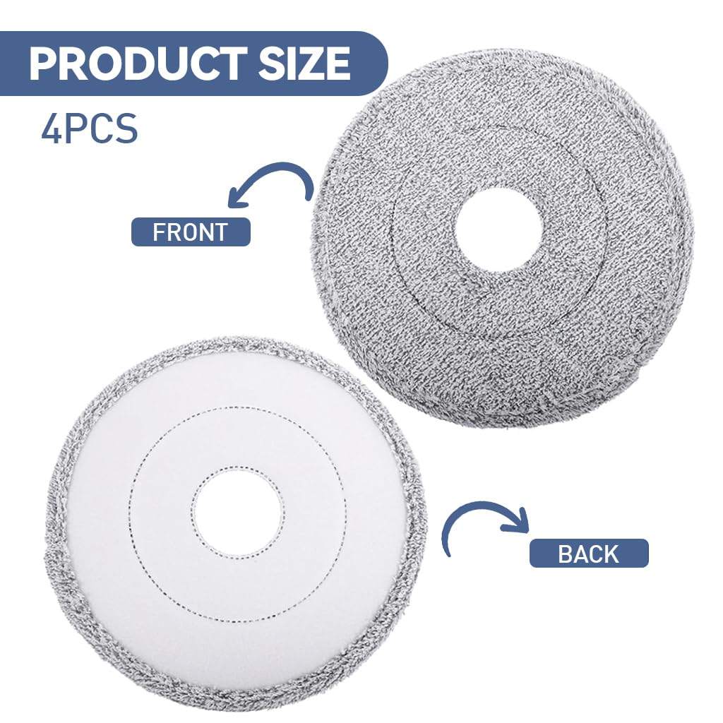 HASTHIP® 4Pcs Microfiber Mop Pads 9.84 Inches Round High Absorbent Microfiber Mop Pads Replacement for Rotary Mop Wet Dry Use Microfiber Mop Pads, Compatible Most Round Spin Mop & Bucket.