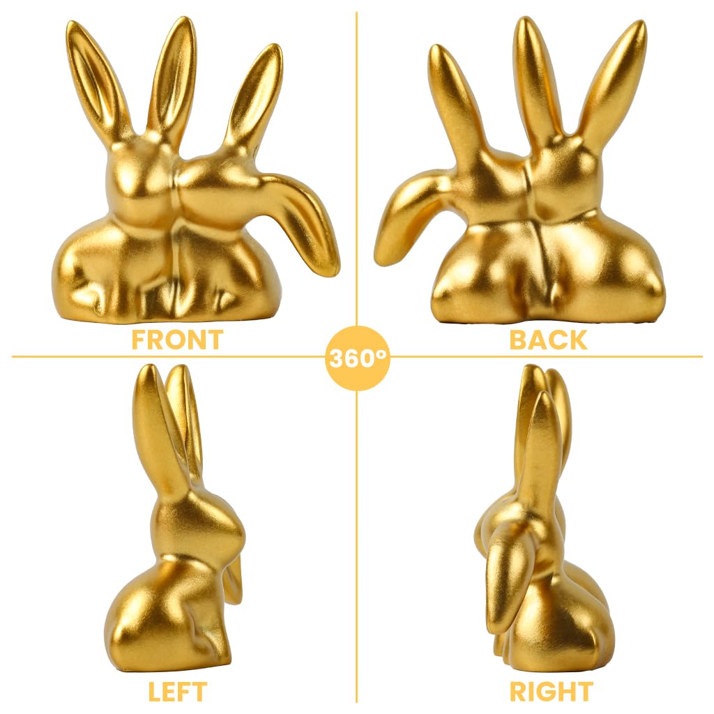 HASTHIP Desk Decor Ornament for Car and Home with 2.76 in Golden Resin Couple Bunny | Cute Gift