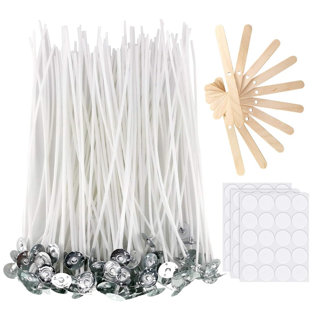 HASTHIP Candle Making Tool Kit with 100 pcs 6 in wicks and 10 wooden centering holders | DIY candle set