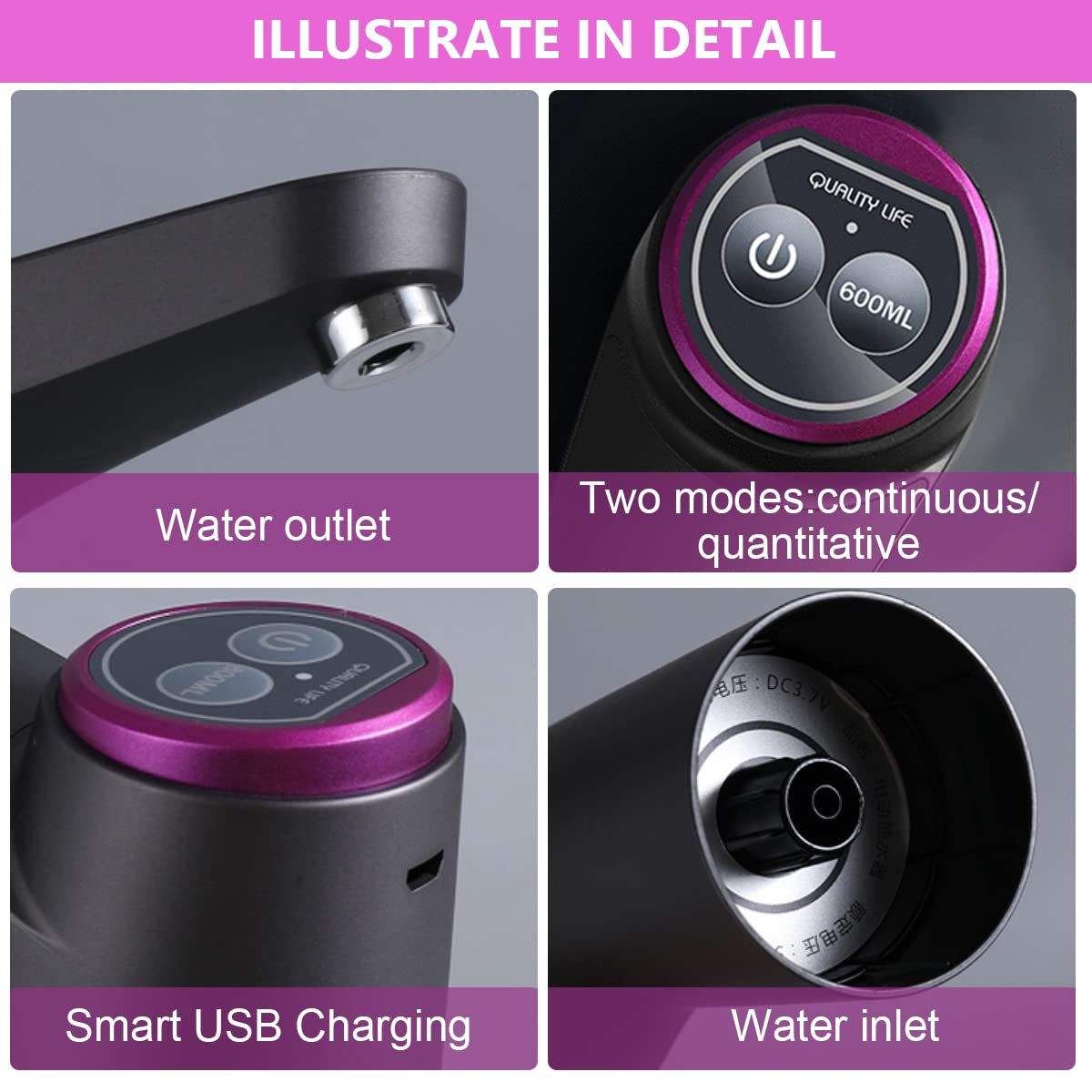 HASTHIP Automatic Water Dispenser Pump for Home and Office with Dual Switch Buttons | USB Rechargeable 1200mAh Battery and BPA Free Silicone Tube