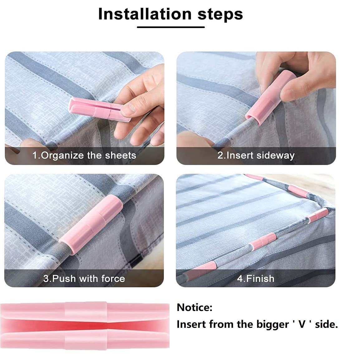 Plastic 10pcs Sheet Clips Fastener Sheet Holders Keep The Bed Sheets Smooth and Tight Fit for Various Mattresses with Raised Edge (Pink)