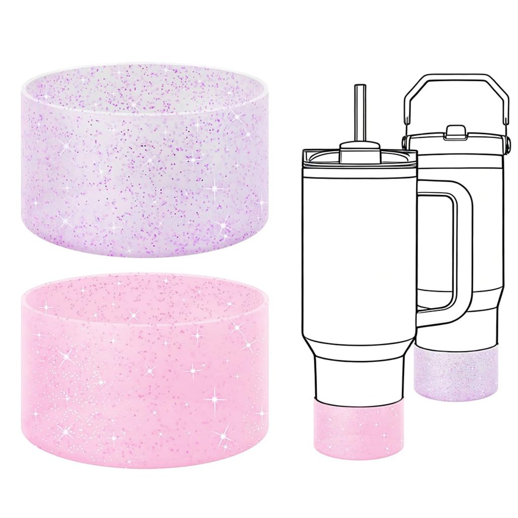 HASTHIP® 2Pcs Glitter Silicone Cup Bottom Sleeves 7.5cm Protective Anti-Slip Boot Sleeve for 30oz 40oz Stanley Tumbler, Glittering Protective Cup Base Cover