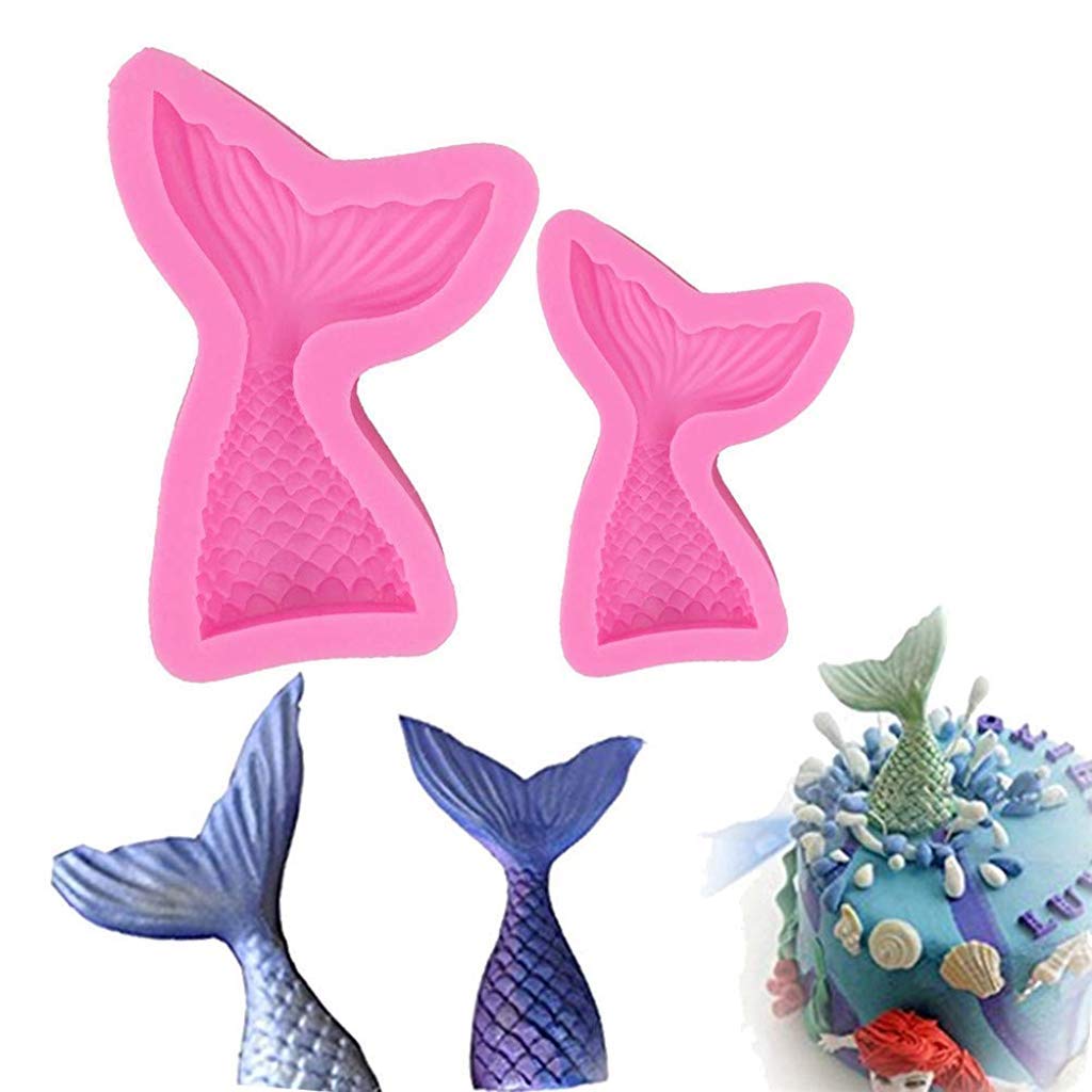 4 Pieces Mermaid Tail Mould, Silicone Mermaid Cake Moulds Chocolate Fondant Moulds 3D Mermaid Icing Moulds Seashell Cake Soap Moulds for Soap Making