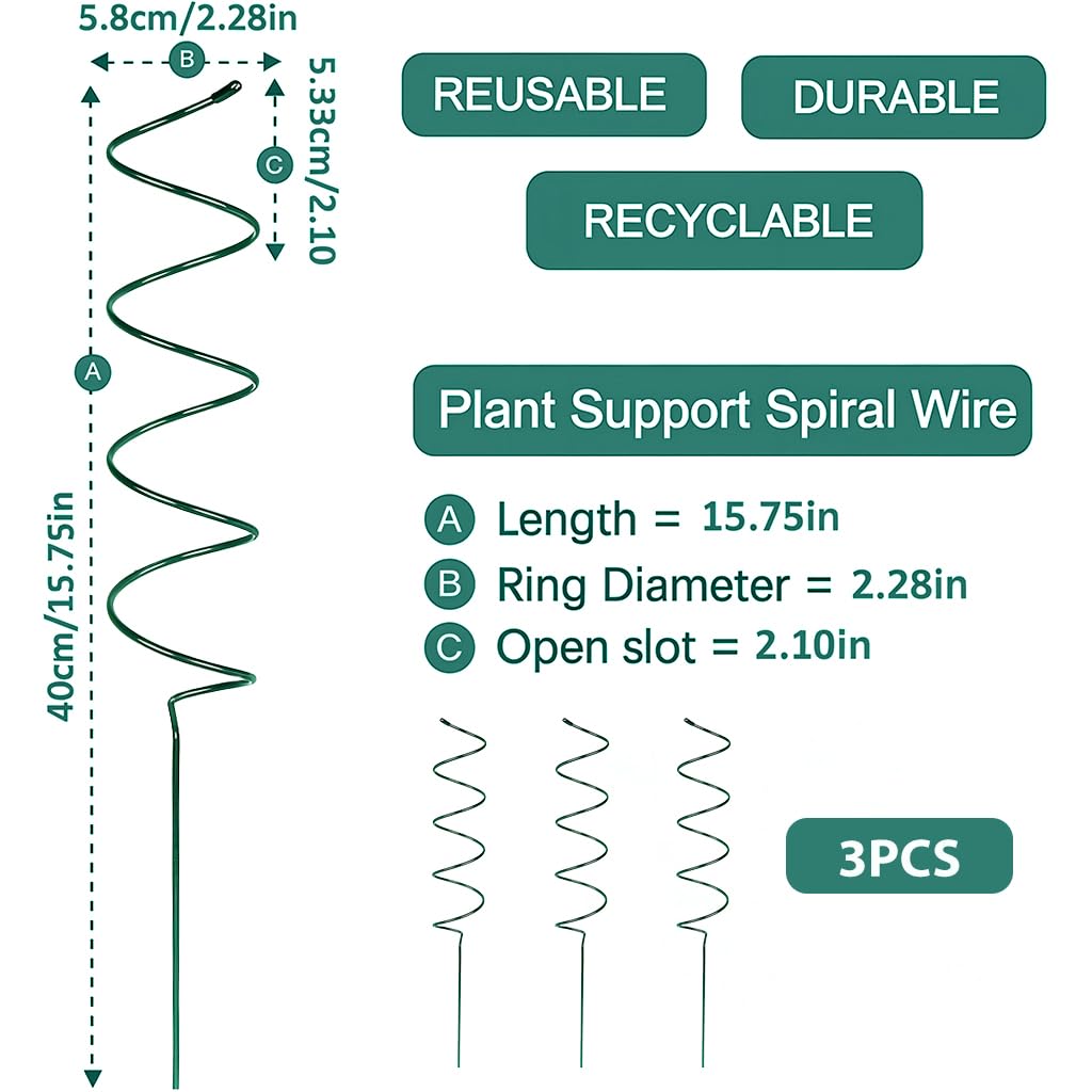 HASTHIP Plant Support Stick for Indoor and Outdoor Planters featuring 6PCS 15.75 in Spiral Metal Stakes