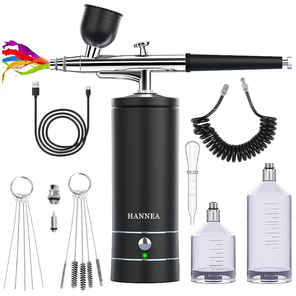 HASTHIP® Aerógrafo Inalámbrico Recargable con Compresor Portátil - Pistola de Aire Auto de Alta Presión 27PSI,Aerógrafo Mano para Uñas,Pasteles Maquillaje Modelado Barbería (Negro)