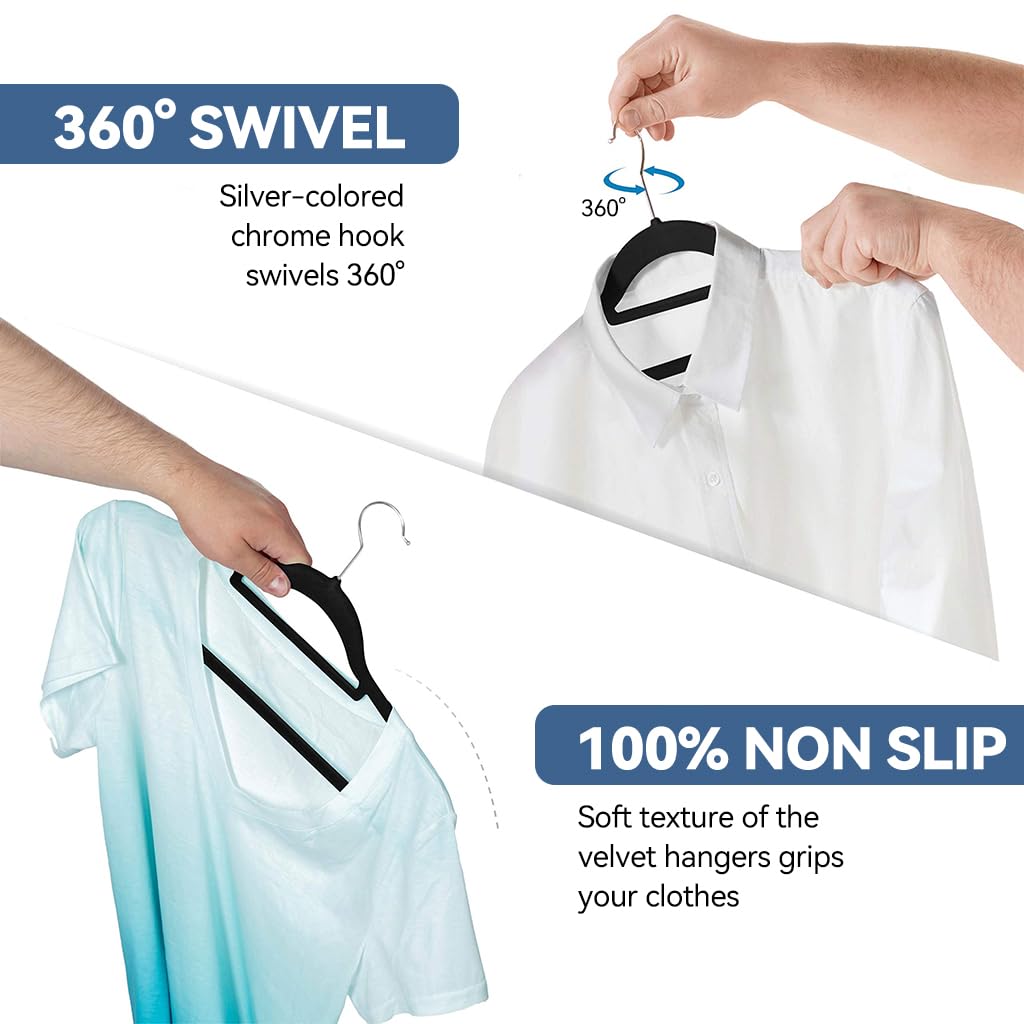 HASTHIP Velvet Hangers for Clothes with Non Slip Flocked Design 50Pcs | Space Saving Wardrobe Organizer