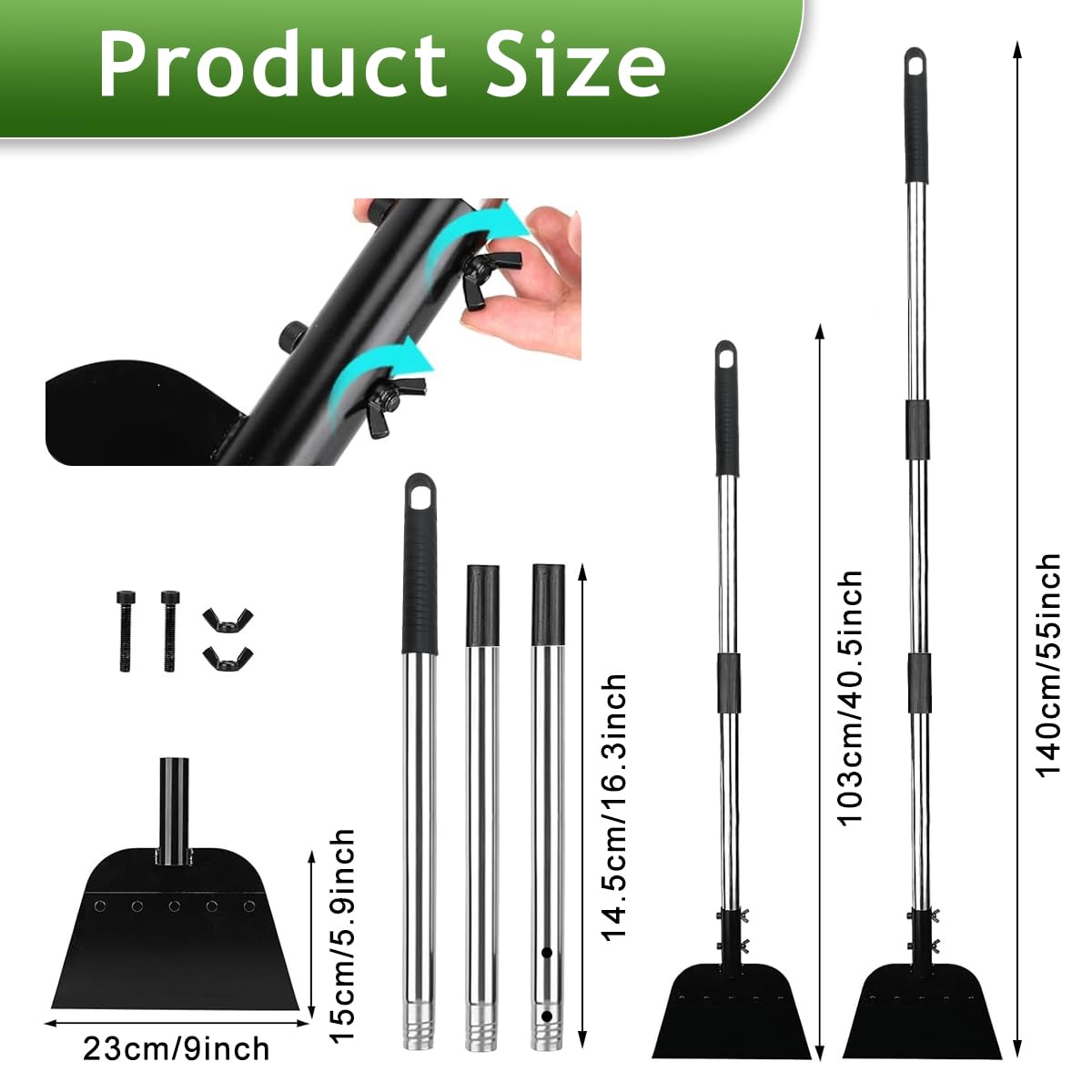 HASTHIP Garden Flat Head Shovel for Cleaning with 125 Long Handle and Steel Blade | Weed Remover Tool