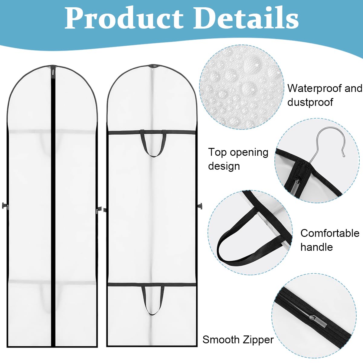 HASTHIP Gown Garment Bag for Wedding and Prom Dresses 70.8x23.6 in wit–  Hasthip