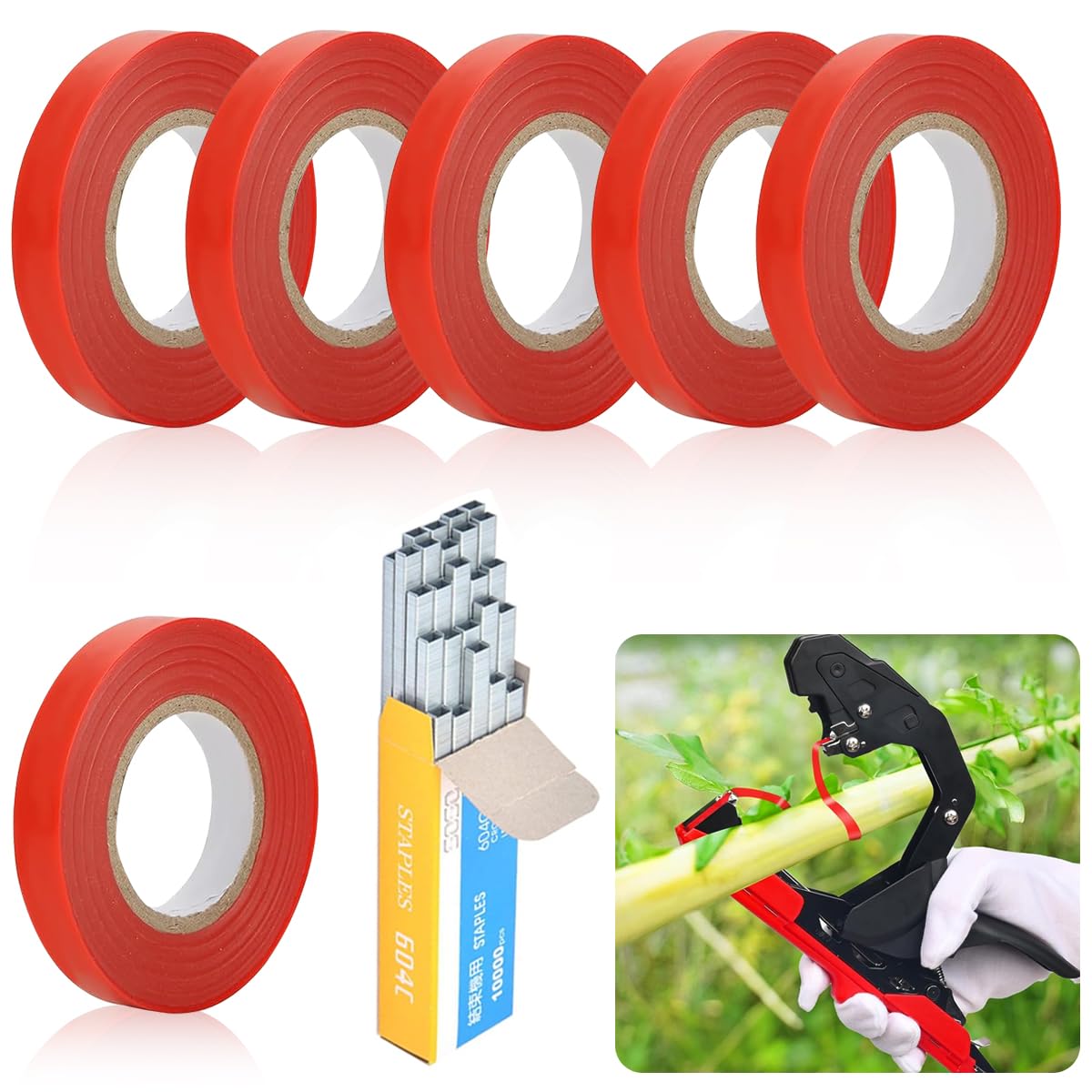 HASTHIP Plant Tying Tape for Garden and Greenhouse Use with 6 Rolls 98 ft Each | PE UV‑Resistant Material