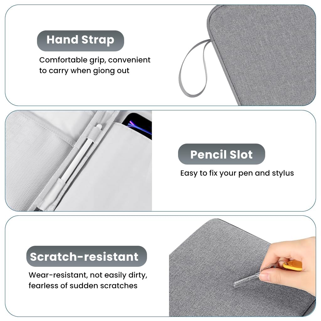 HASTHIP® 12.9 inches Tablet Sleeve with Handle for iPad Waterproof Travel Zipper Bag with Utility Mesh Pocket Travel Accessories Bag Universal Tablets Pad Organizer Bag, Grey
