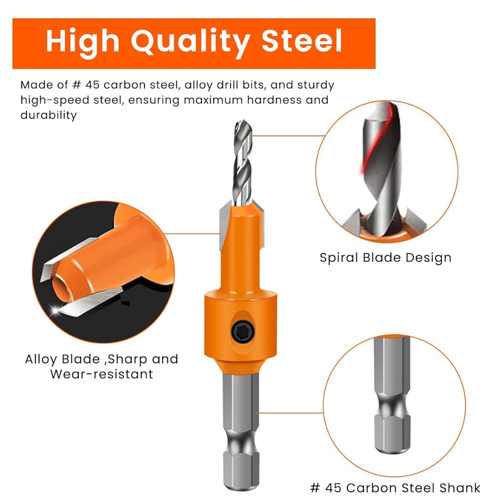 HASTHIP® 11Pcs Woodworking Countersink Drill Bit Set, 5 Size Carbon Steel Bits