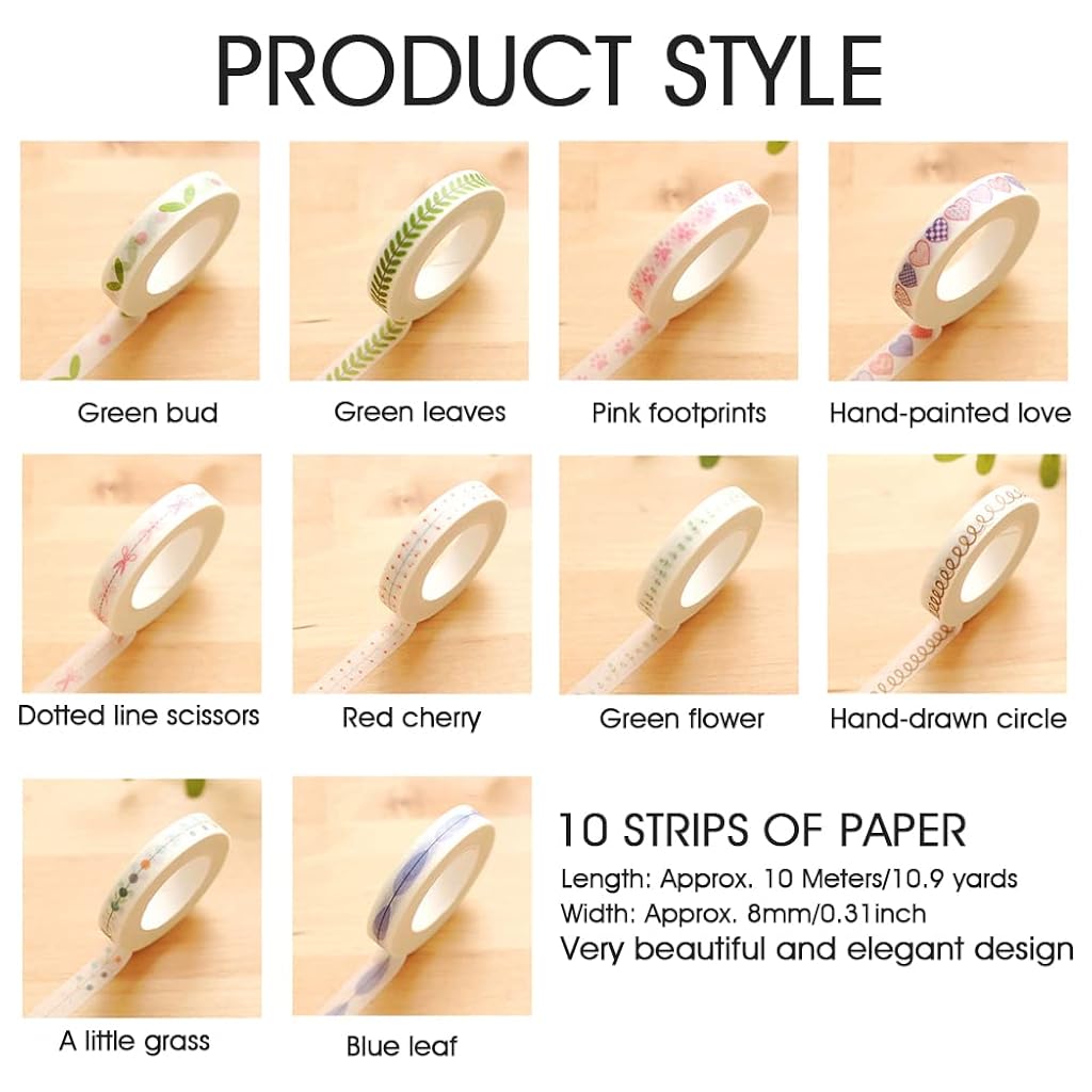HASTHIP® 10 Pieces Flower Washi Masking Adhesive Decorative Sticker for Scrapbooking Pattern Various 30 PCS