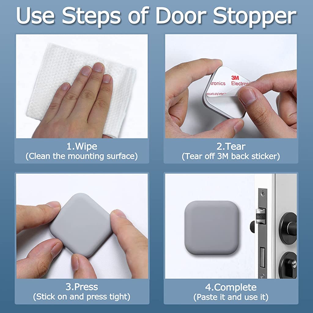 HASTHIP Door Stoppers for Wall Protection featuring 4.5×4.5cm Silicone Cushion Pads | Grey Set of 4
