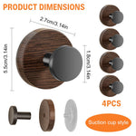HASTHIP Suction Wall Hooks for Bathroom and Kitchen with Strong Hold and Wooden Grain Base | 4Pcs Reusable Organizer