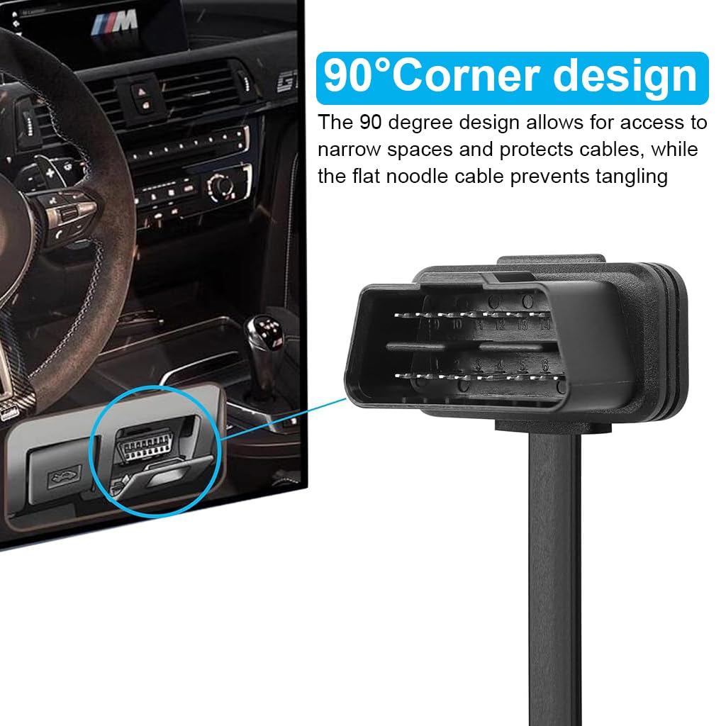 HASTHIP® OBD2 Extension Cable,Ultra-Thin OBDII Male to Female Connection Cord Extension Cable, 16 Pin OBD 2 Flat Wire Car Diagnostic