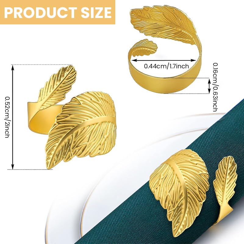 HASTHIP Napkin Rings Set of 12 for Weddings and Parties with Gold Leaf Design | Alloy Table Decor