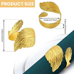 HASTHIP Napkin Rings Set of 12 for Weddings and Parties with Gold Leaf Design | Alloy Table Decor