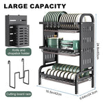 HASTHIP Kitchen Utensils Drying Rack for Storage with 3 Tier 63x42x24.5 cm Carbon Steel | Hook and Cutlery Holder