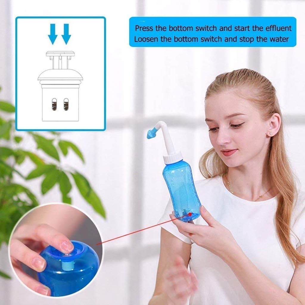 HASTHIP® Botella de Lavado Nasal 500ml Neti Pot para Irrigación Nasal,Limpieza de Nariz y Senos Paranasales,Alivio Rinitis Alérgica y Congestión Sistema Enjuague para Adultos Niños