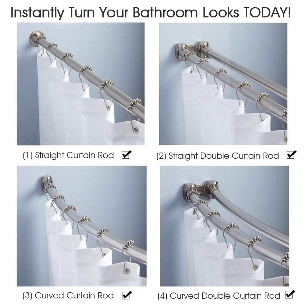HASTHIP Shower Curtain Hooks for Bathroom Rods featuring Spherical Roller Balls | 24 pcs Stainless Steel 6 x 4cm Silver Rings