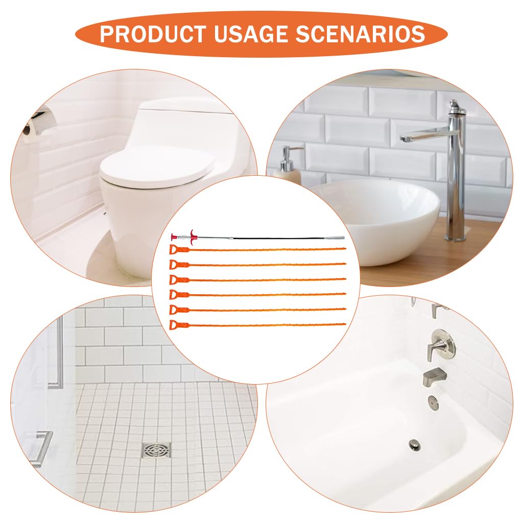 HASTHIP® 23.6-Inch Drain Cleaner Sticks with 6 Pcs 20-Inch Hair Drain Clog Remover Tool, Flexible Pipe Cleaner for Hair, Grime, and Blockages in Sewer, Kitchen Sink, Floor Drain, Toilets, Showers
