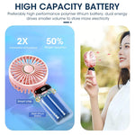 Hand Fan for Women, Mini Small Portable Fan with USB Charging, 5 Speeds Fan with Lanyard, Fragrance Sheet and Base, Built-in 3000mAh Battery, Foldable 90°, LED Battery Level Display (Pink)