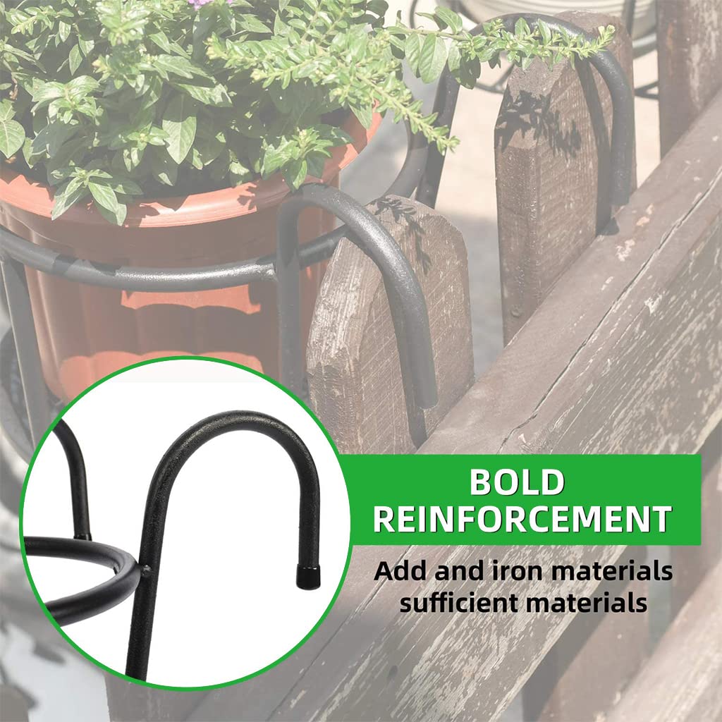 HASTHIP Flower Pot Stand for Railing Planters featuring Dual Hook Design and 8.6 in Tray | Wrought Iron Balcony Holder