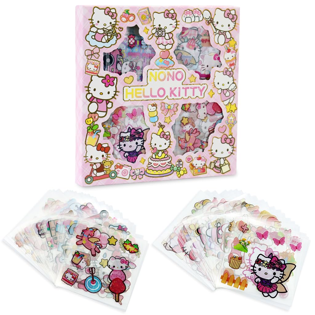 HASTHIP® 100Pcs Cute Cartoon Stickers PET Hello Kitty Sticker & Washi Stickers Set DIY Scrapbooking Kawaii Hello Kitty Stickers for Phone Case, Laptop Cover, Kids Water Bottle