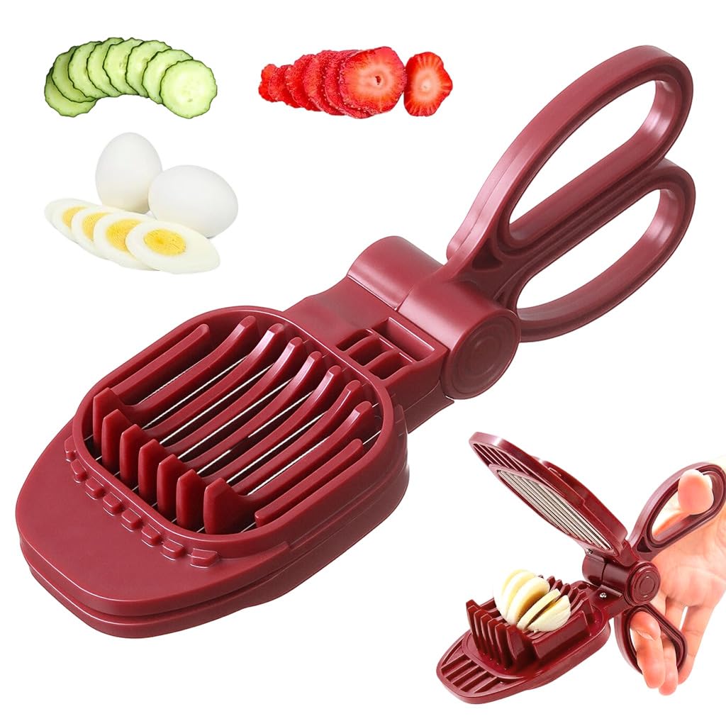 HASTHIP® Kitchen Slicer Scissor-Style Food Cutter, Stainless Steel Multi-Function Slicing Tool for Eggs, Fruits & Vegetables, Salad and Meal Prep Cutter, Plating Essential