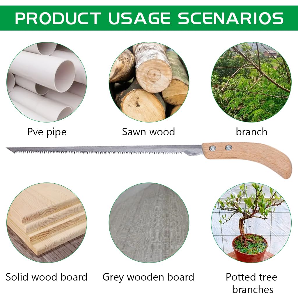 HASTHIP® Gardening Hand Saw Fine 13.9 Inches Wooden Handle Hand Saw Heavy Duty Steel Hand Saw Rugged Triple Razor Tooth Utility Hand Saw for Woodworking, Gardening