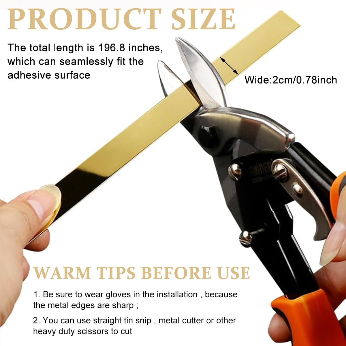 HASTHIP Metal Trim Wall Strip with Self‑Adhesive Backing and 0.3mm Thickness | 16.4ft 201 Stainless Steel Gold Finish