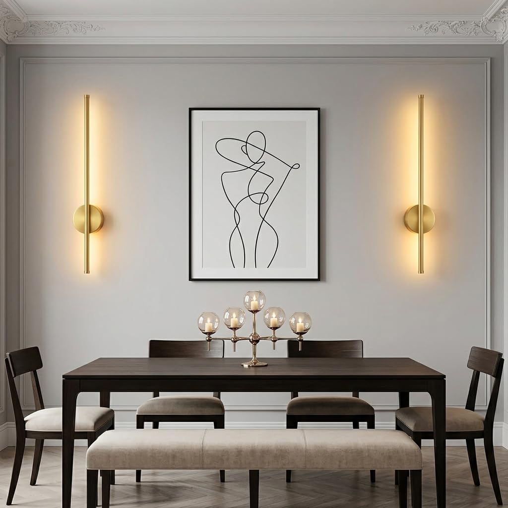 HASTHIP® Modern Wireless Wall Sconces with Rechargeable Battery, Dimmable LED Light with Remote Control, 3 Color Temperatures, 350° Rotation, 6000mAh Long Battery Life, Gold 23.6in for