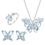 HASTHIP® Juego de Joyería para Mujer 4 Piezas,Collar con Colgante de Mariposa,Pulsera Aretes y Anillo Ajustable con Cristales Azules Set Elegante para Regalo Cumpleaños o San Valentín