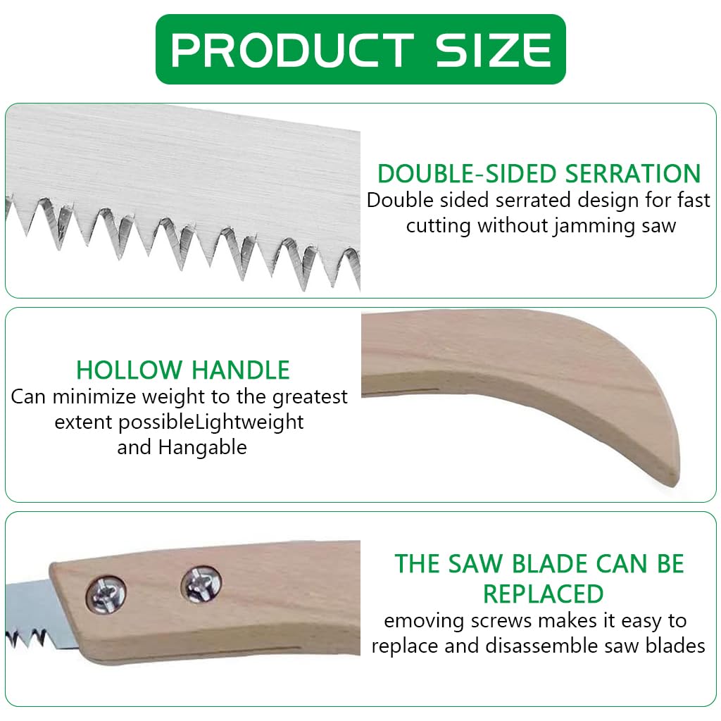 HASTHIP® Gardening Hand Saw Fine 13.9 Inches Wooden Handle Hand Saw Heavy Duty Steel Hand Saw Rugged Triple Razor Tooth Utility Hand Saw for Woodworking, Gardening